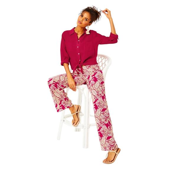 Lilly Pulitzer Pants - NWT! Lilly Pulitzer Bal Harbour Palazzo Poinsettia Red Island Vibes - Size XXS